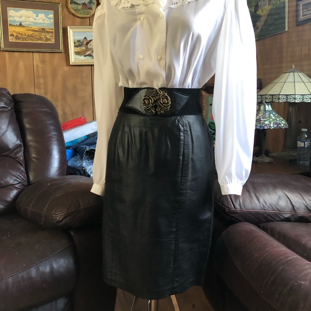 Black Vintage Leather Skirt